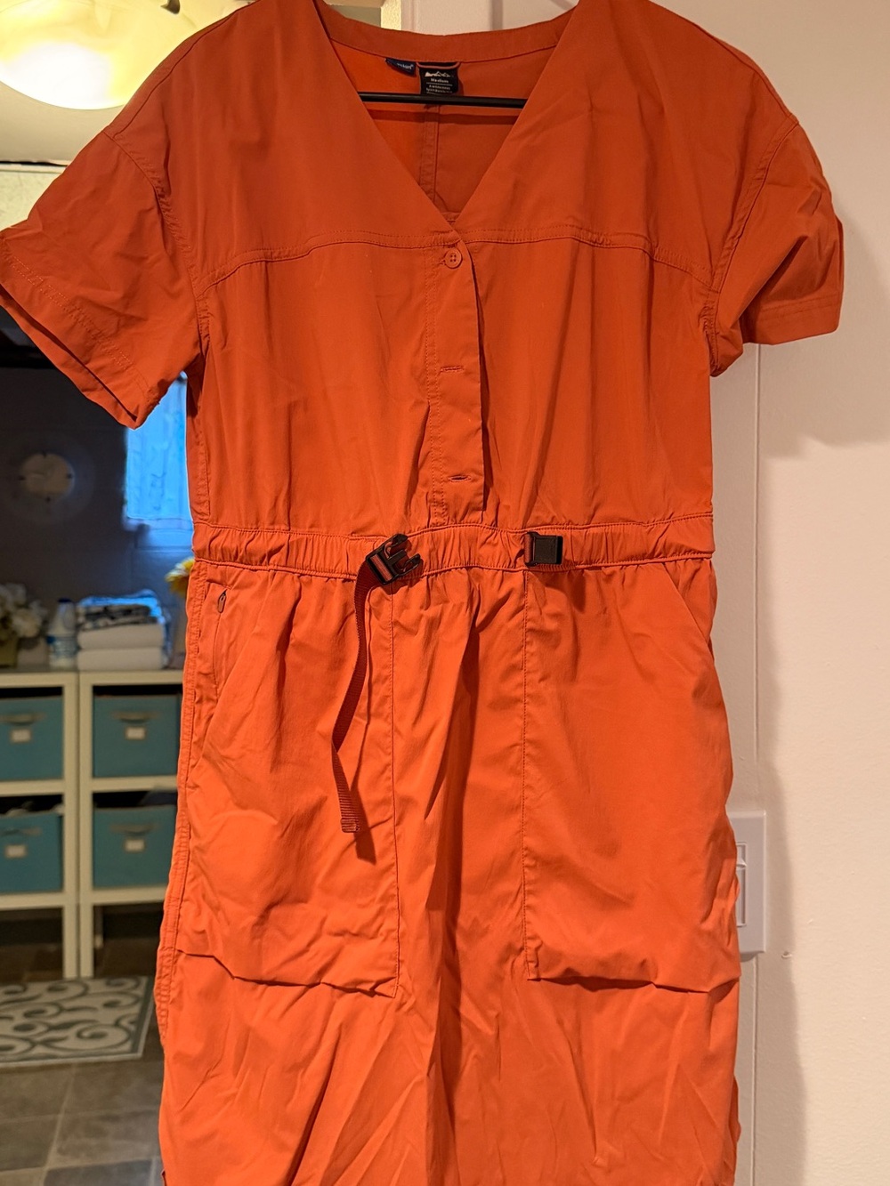 REI Co-Op Sahara Orange Short-Sleeve Cinch-Waist One-Piece dress UPF 50 size M